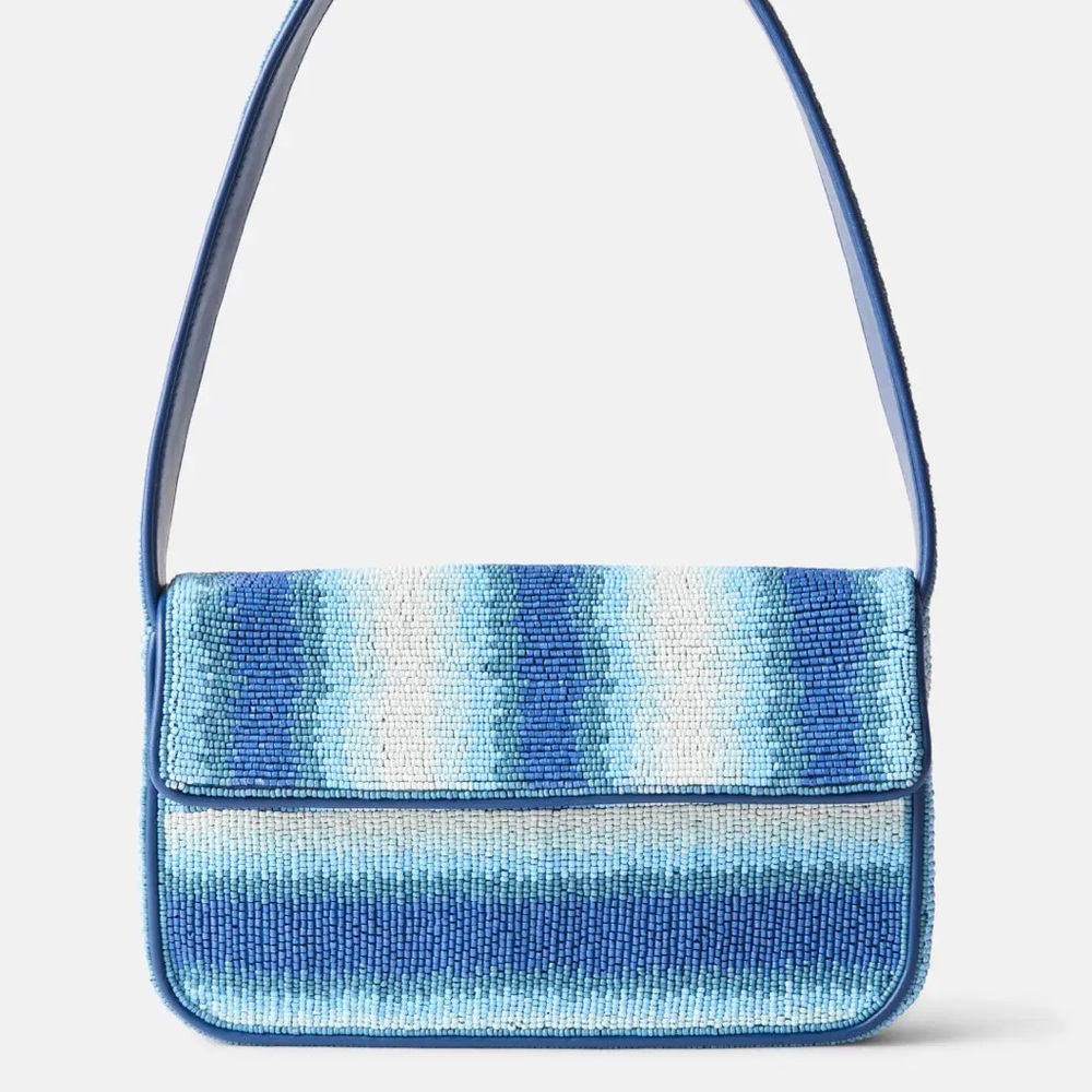 STAUD Ride the Wave Blue Beaded Shoulder Bag